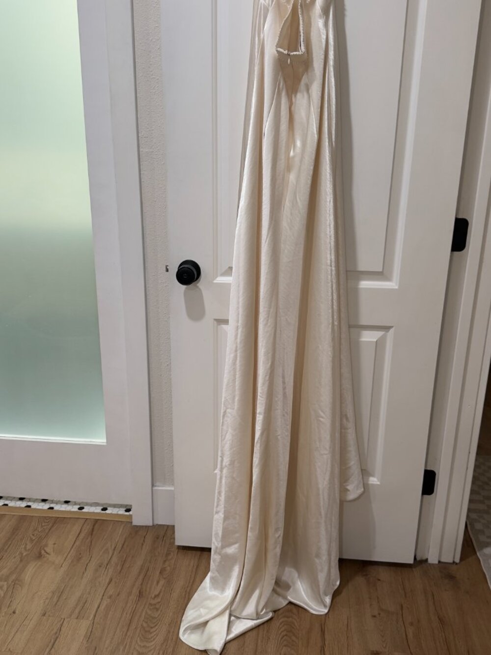 Azazie Ivory Halter Satin Bridal Gown - Picture 7 of 8